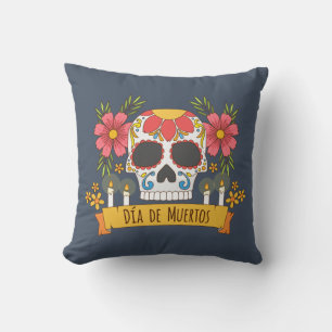 Floral Skull Dia de los Muertos Throw Pillow