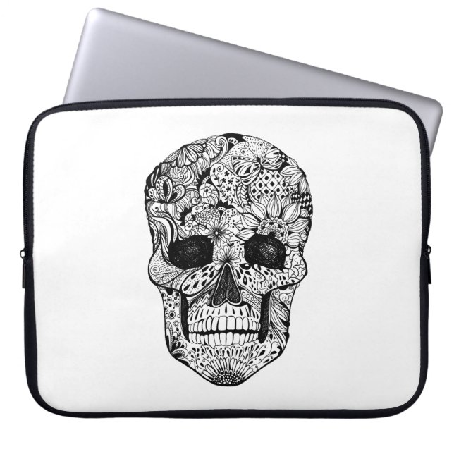 Floral Skull Doodle Laptop Sleeve (Front)