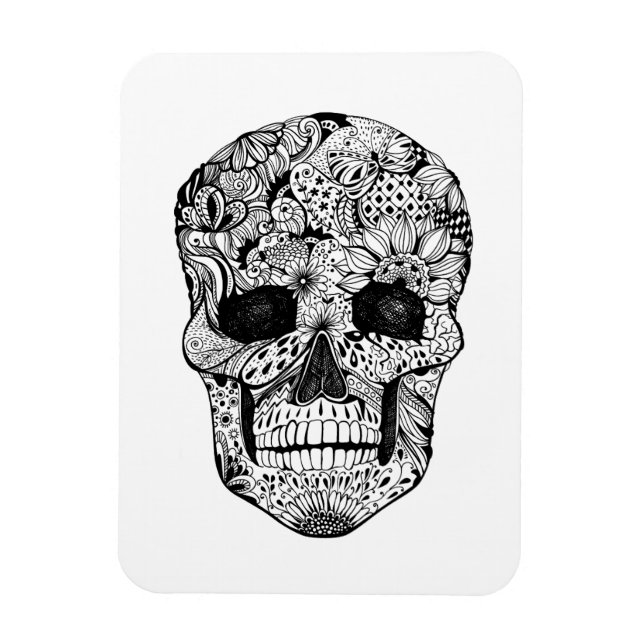 Floral Skull Doodle Magnet (Vertical)
