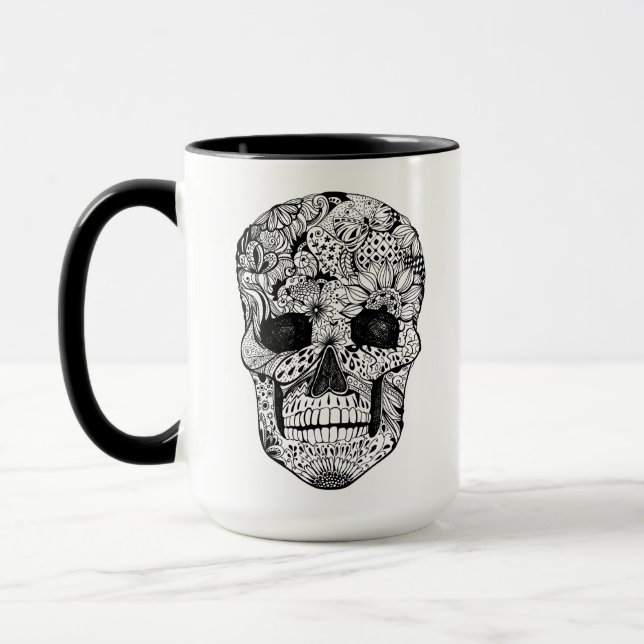 Floral Skull Doodle Mug (Left)