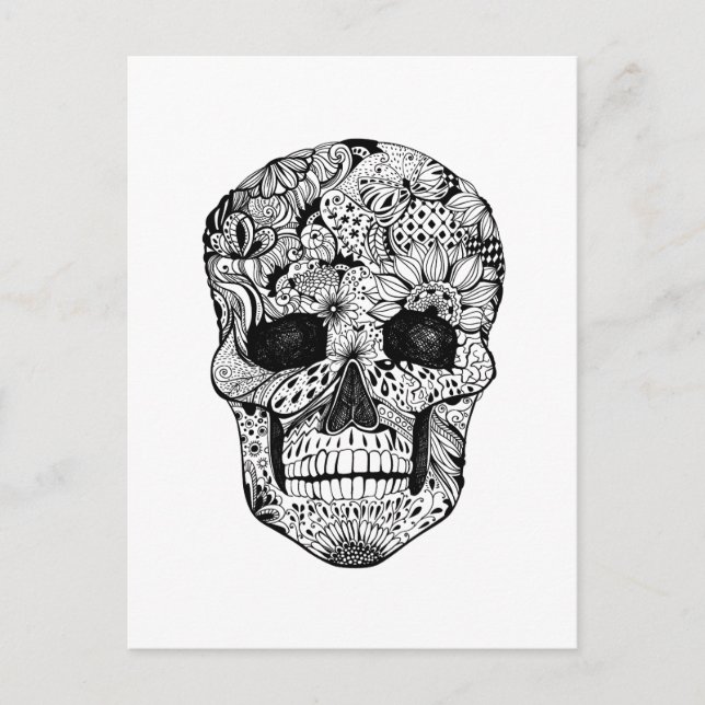 Floral Skull Doodle Postcard (Front)