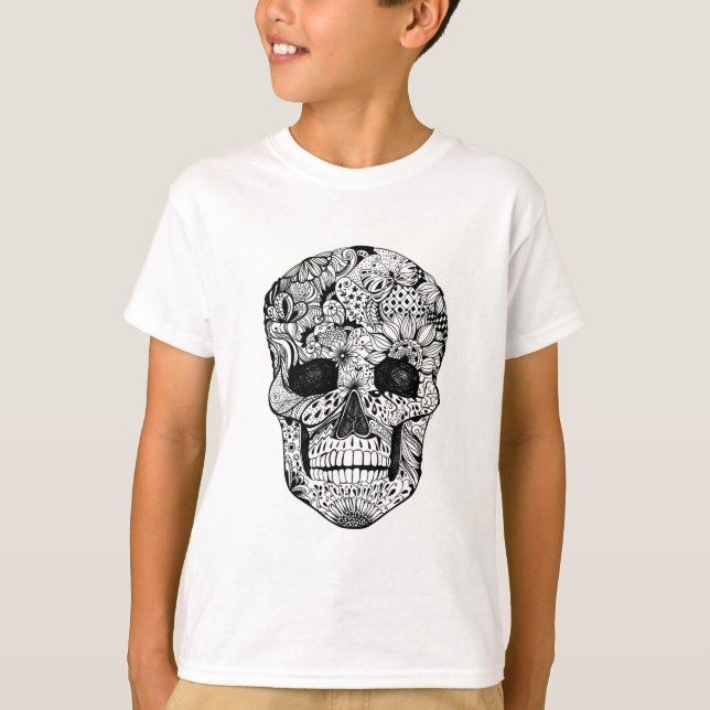Floral Skull Doodle T-Shirt (Front)