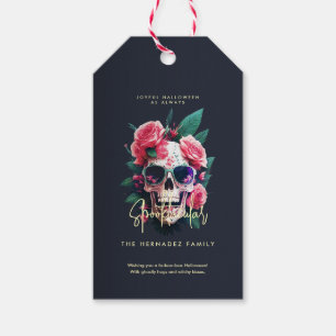 Floral Skull Faboolous Spooktacular Family Name Gift Tags