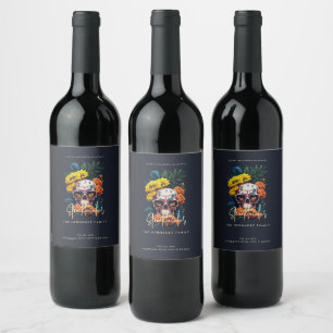 Floral Skull Family Name Faboolous Spooktacular  Wine Label