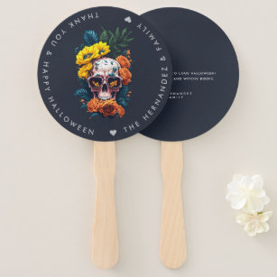 FLORAL SKULL Family Name Halloween Party  Hand Fan