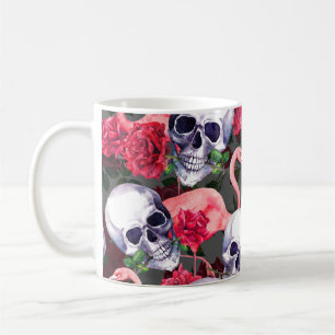 Floral skull, flamingo seamless pattern. coffee mug