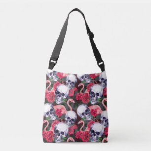 Floral skull, flamingo seamless pattern. crossbody bag