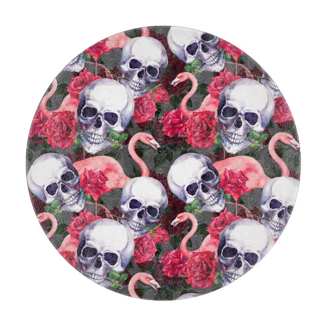 Floral skull, flamingo seamless pattern. cutting board (Front)