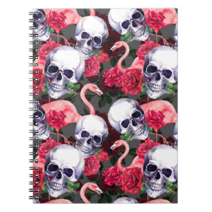 Floral skull, flamingo seamless pattern. notebook