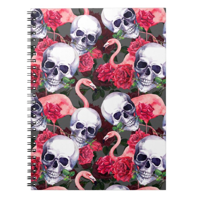 Floral skull, flamingo seamless pattern. notebook (Front)