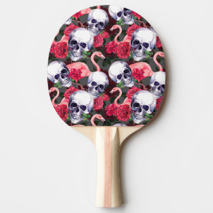Floral skull, flamingo seamless pattern. ping pong paddle