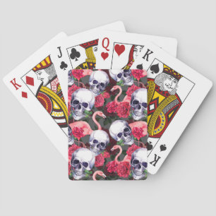 Floral skull, flamingo seamless pattern. playing cards