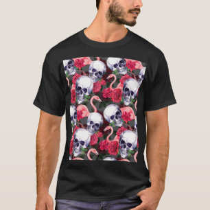 Floral skull, flamingo seamless pattern. T-Shirt