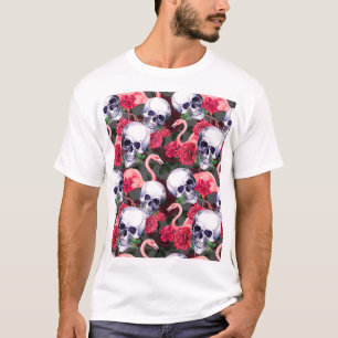 Floral skull, flamingo seamless pattern. T-Shirt