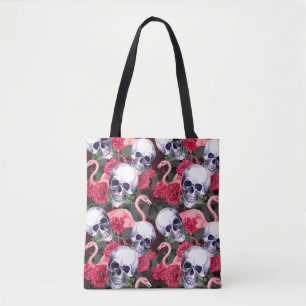 Floral skull, flamingo seamless pattern. tote bag