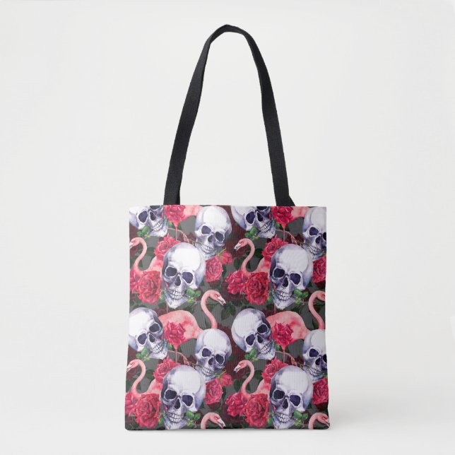 Floral skull, flamingo seamless pattern. tote bag (Front)
