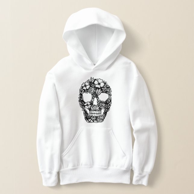 floral skull flowers intricate gothic black (Laydown)