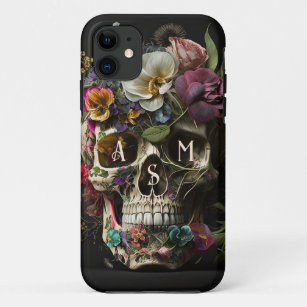 Floral Skull Goth Pagan Monogram Initials Case-Mate iPhone Case