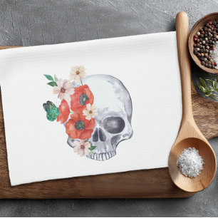 Floral Skull Goth Tea Towel