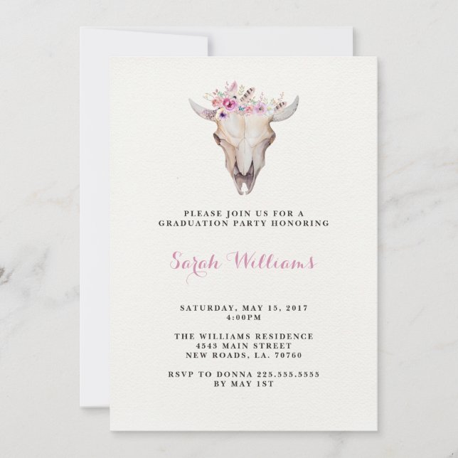 Floral Skull Graduation Invitations (Front)