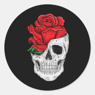 Floral Skull Graphic Tees - Halloween Floral Skull Classic Round Sticker