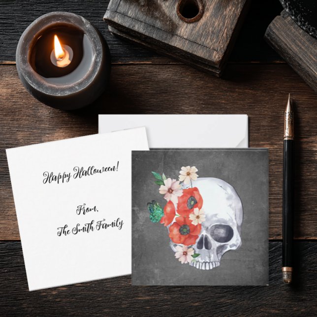  Floral Skull Halloween Card (Gothic Romance Floral Skull Notecard)