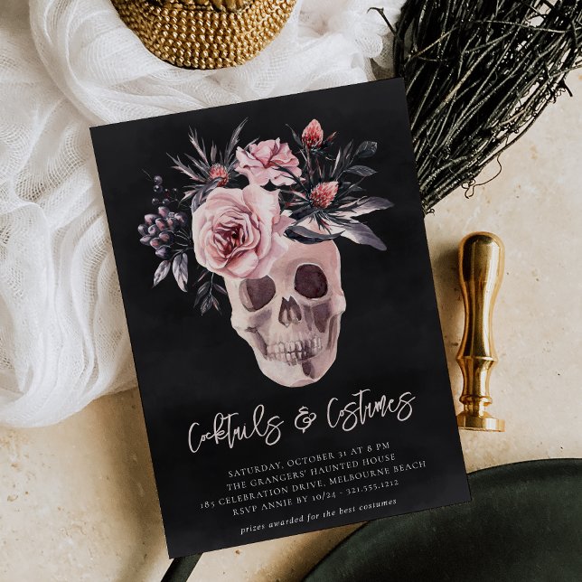 Floral Skull Halloween Cocktails & Costumes Party Invitation (Creator Uploaded)