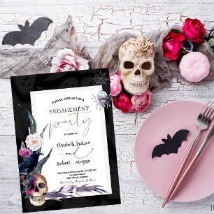 Floral Skull Halloween Engagement Invitation