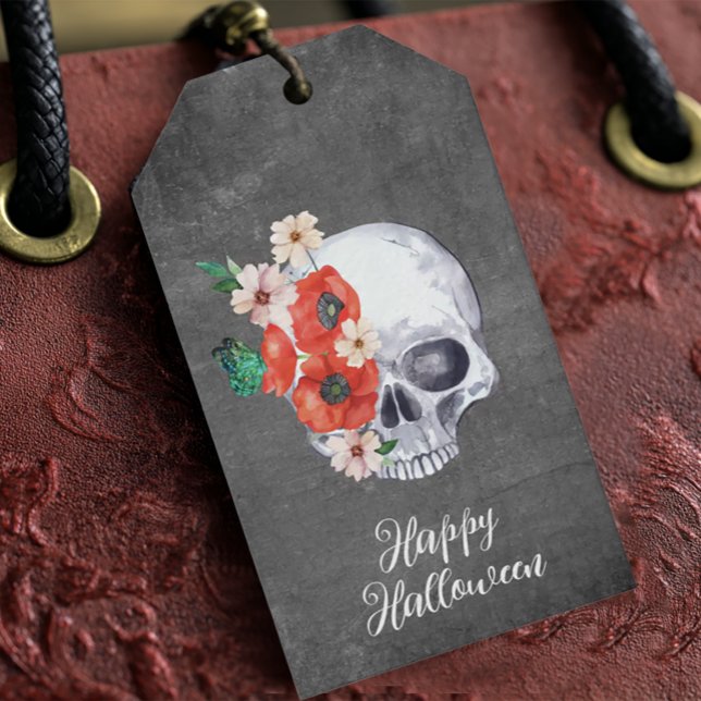  Floral Skull Halloween Gift Tags (Boho Floral Skull Gift Tag)