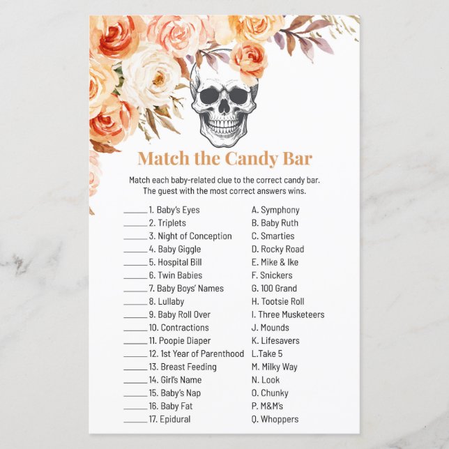 Floral Skull Halloween Gothic Match Candy Game (Front)