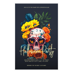 Floral Skull Halloween Party Flyer
