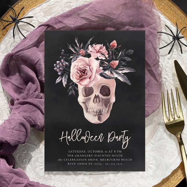 Floral Skull Halloween Party Invitation (Creator Uploaded)
