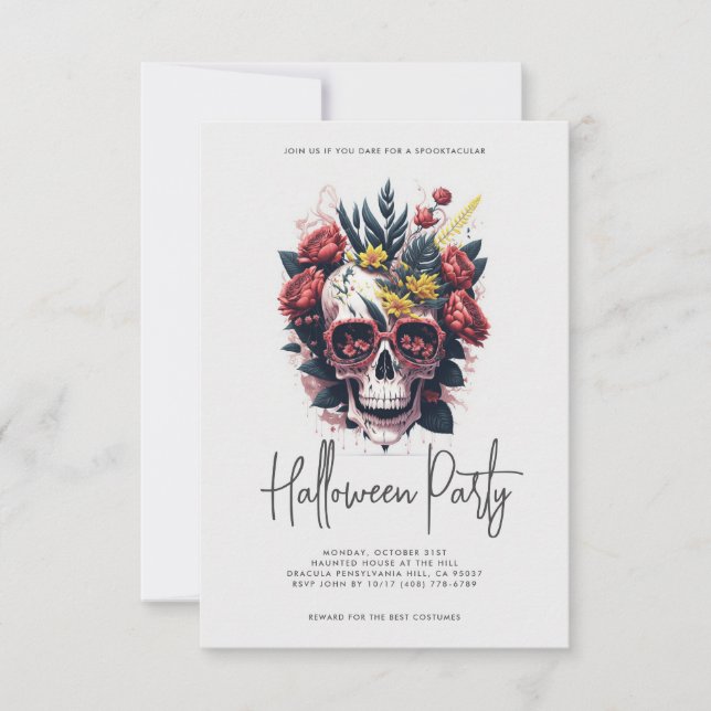 Floral Skull Halloween Party Invitation (Front)