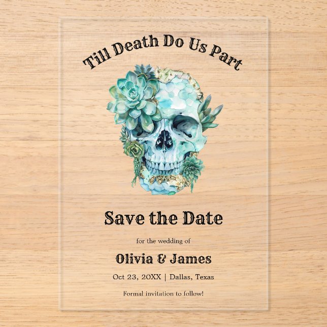 Floral Skull Halloween Wedding Save the Date Acrylic Invitations (Front)