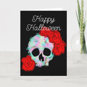 Floral Skull Happy Halloween Greeting Card