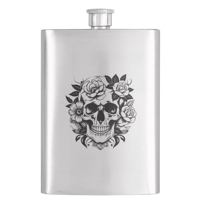 Floral Skull Hip Flask (Front)