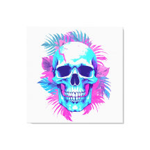Floral Skull in Vaporwave Style