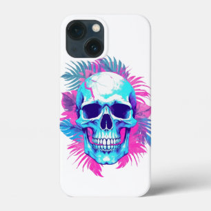 Floral Skull in Vaporwave Style iPhone 13 Mini Case