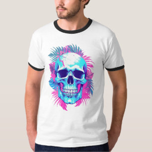 Floral Skull in Vaporwave Style T-Shirt