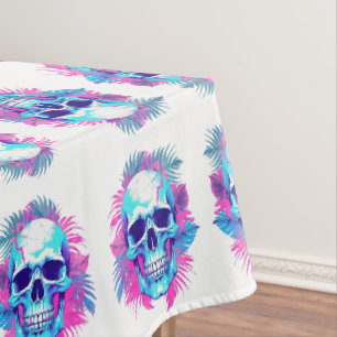 Floral Skull in Vaporwave Style Tablecloth