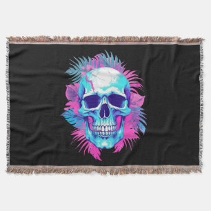 Floral Skull in Vaporwave Style Throw Blanket