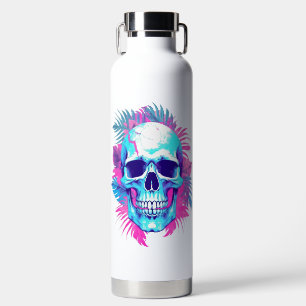 Floral Skull in Vaporwave Style Water Bottle