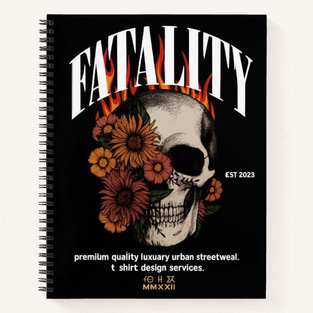 Floral Skull Inferno – Gothic Grunge Flame Notebook (Front)