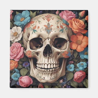 Floral skull magnet