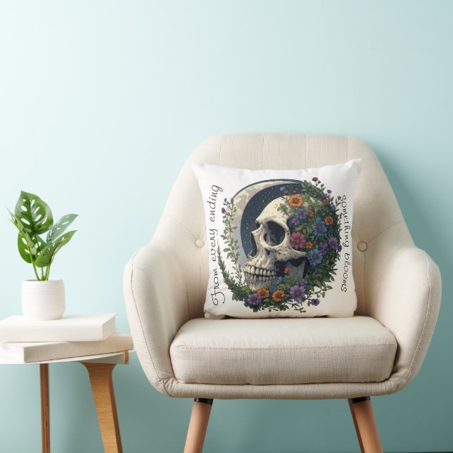 Floral Skull & Moon Celestial Gothic Art Cushion (Chair)