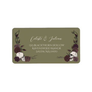 Floral Skull Olive Green Gothic Return Address Label