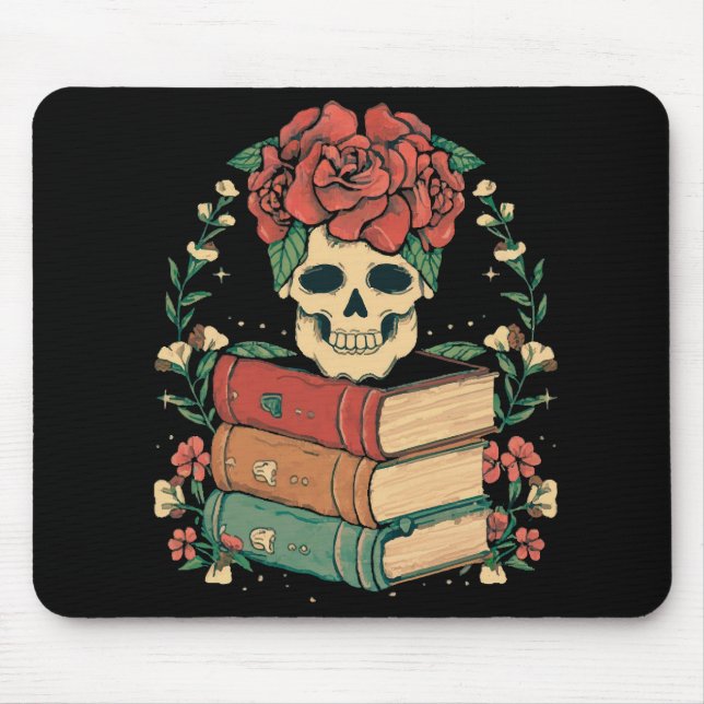 Floral Skull on your Books Mouse Pad (Front)