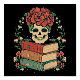 Floral Skull on your Books Poster