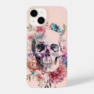 Floral Skull phone case, pink iPhone 14 Case