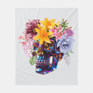"Floral Skull Radiance" Fleece Blanket